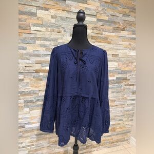 Suzanne Betro Navy Eyelet Blouse